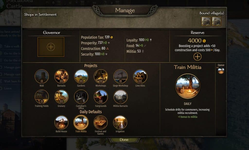 bannerlord manage settlement screenshot